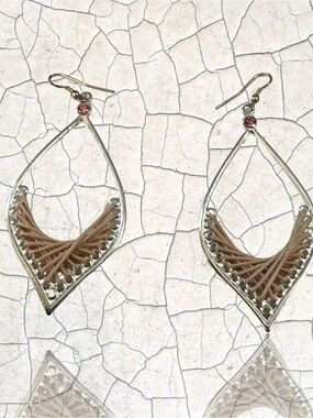 3 for $25 Handmade Beige Thread Inlay Teardrop Earrings